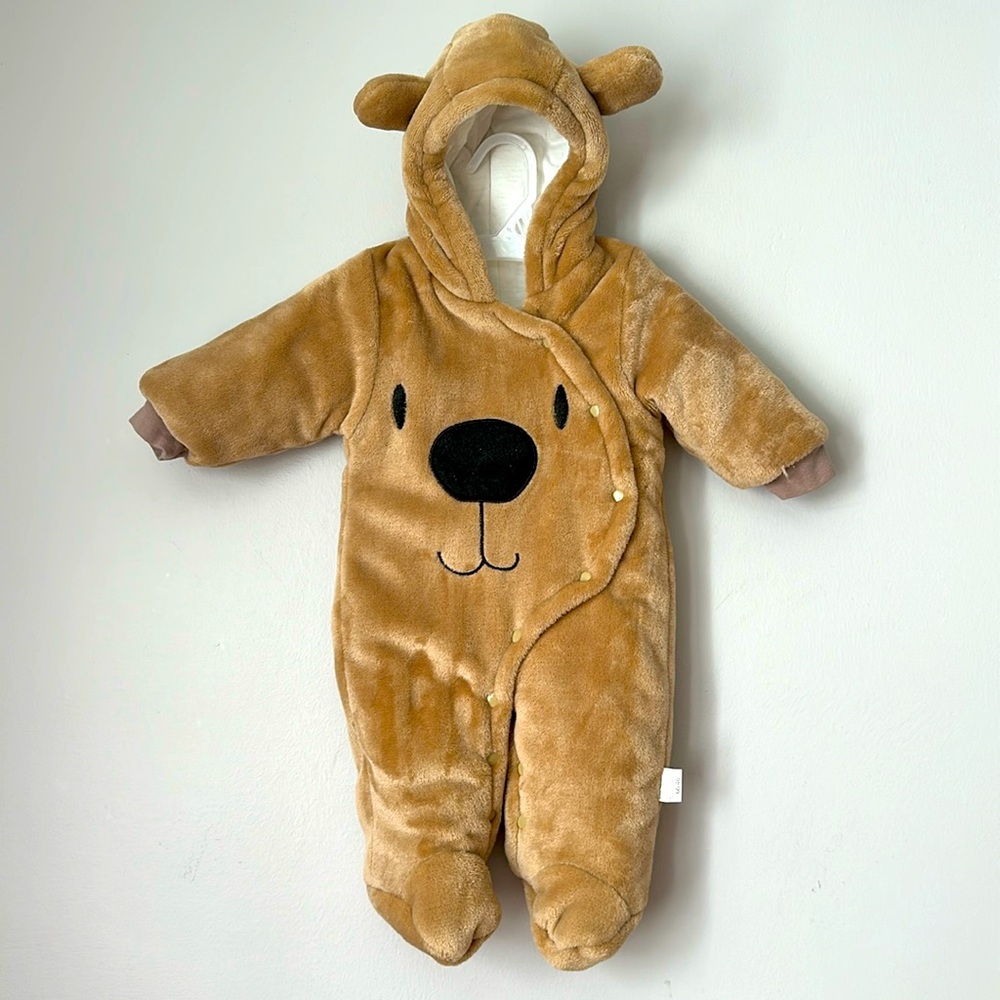 Brown plush bear winter one piece size 3-6 mos